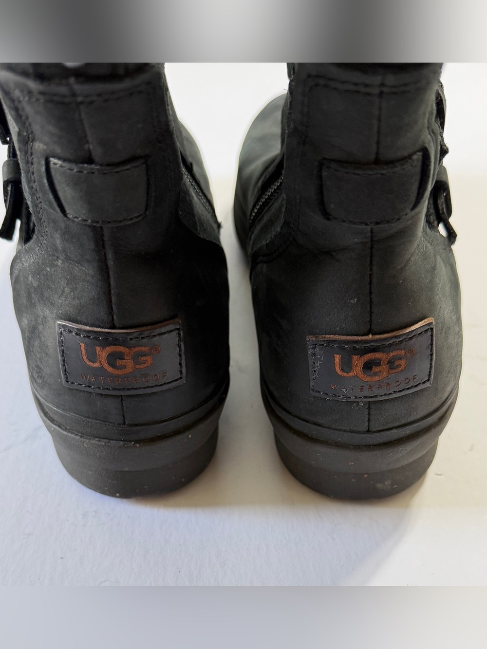 UGG Black Leather Buckle Ankle Boots - Picture 4 of 7